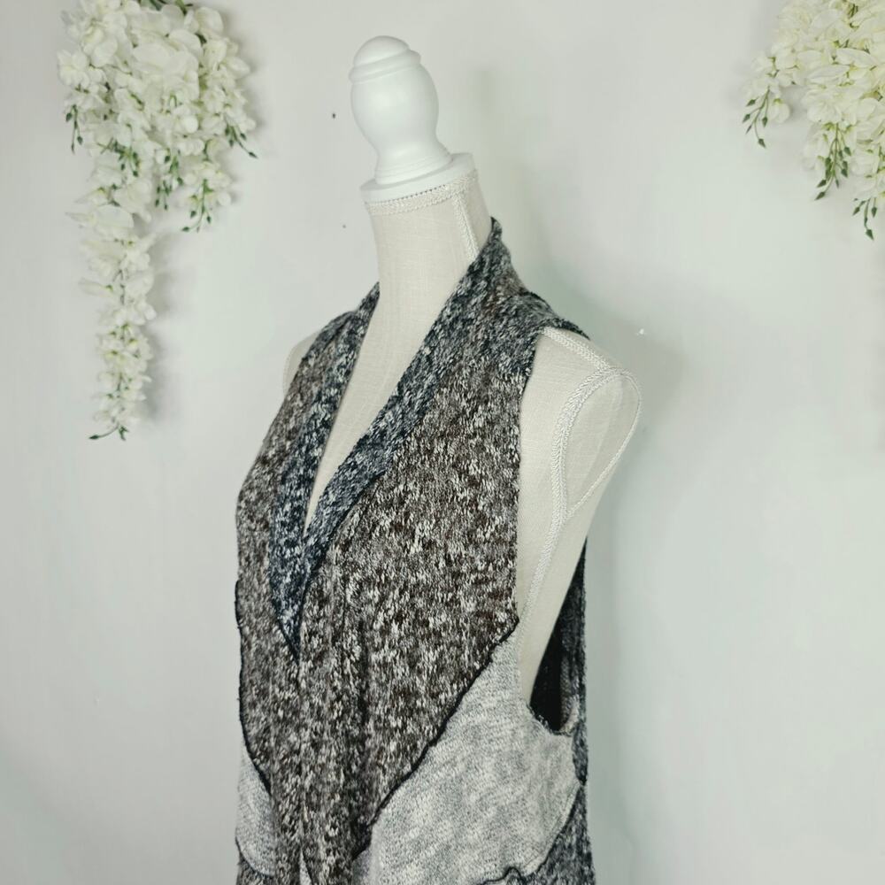 Lagenlook Open Knit Duster Vest Large Wool Blend Gray Marled Waterfall Boho - Picture 6 of 15